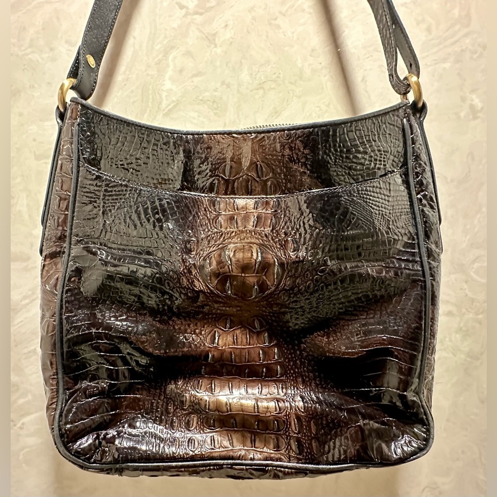 Brahmin Black and Brown Croc-Embossed Crossbody Bag - Picture 5 of 13